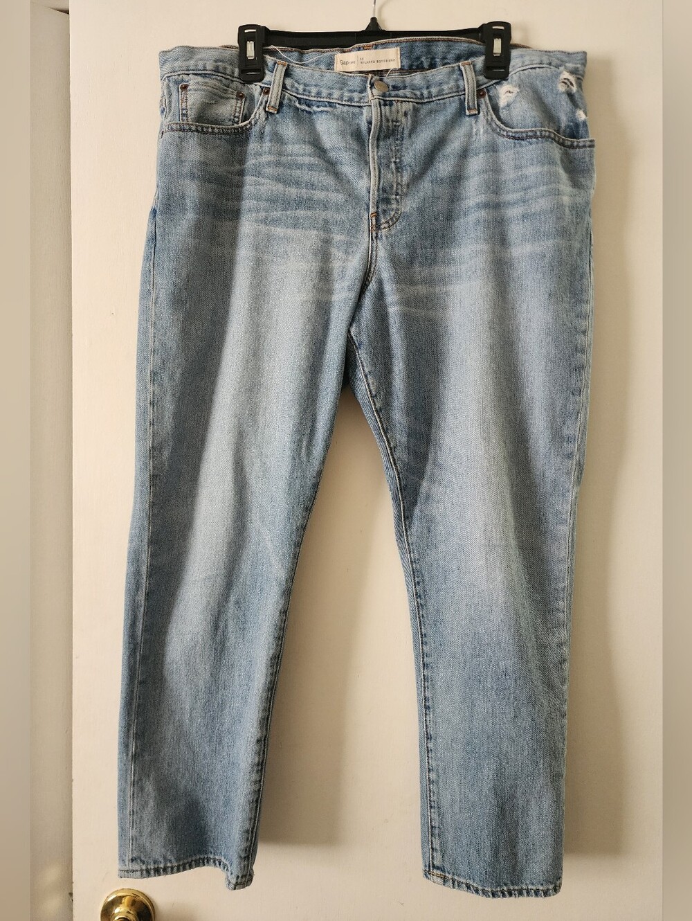 Gap 1969 Women Light Wash Distressed Relaxed Mid Rise Boyfriend Jeans 33 16 18